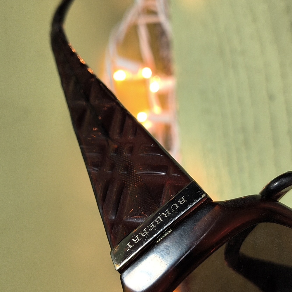 Women's Burberry Brown & Silver Pattern Embossed Sunglasses with Checkered Case - Picture 5 of 17